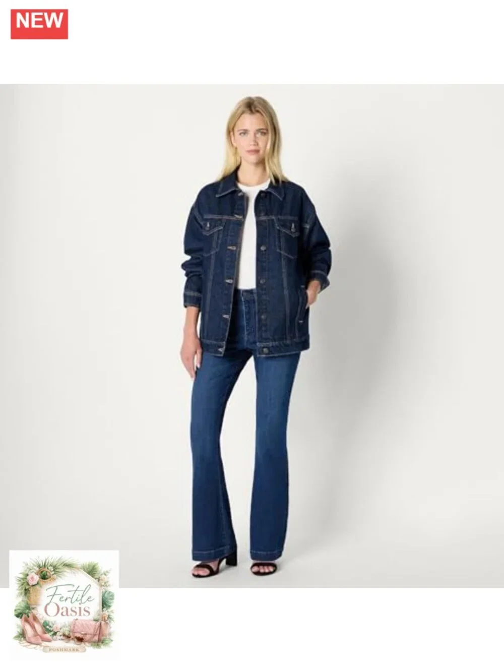 Women's Oversized-Fit Rigid Denim Trucker Jacket Heavyweight Cotton